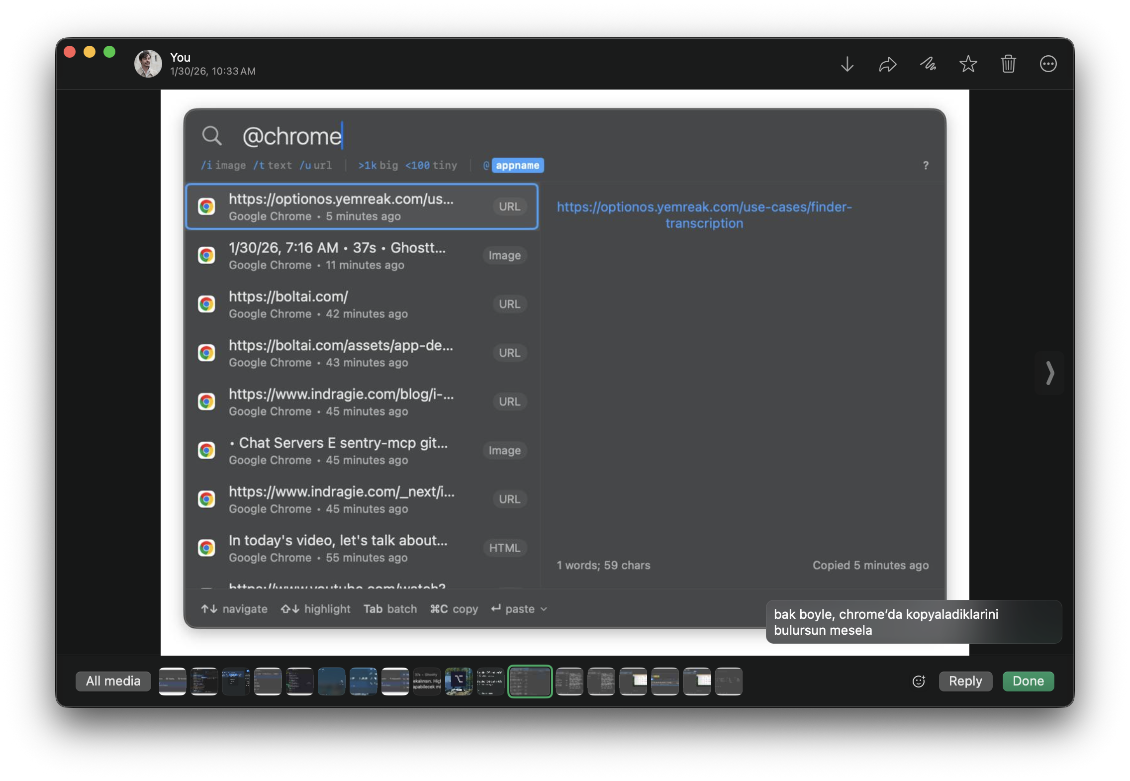 Chrome'dan kopyalanan içerikleri filtreleme