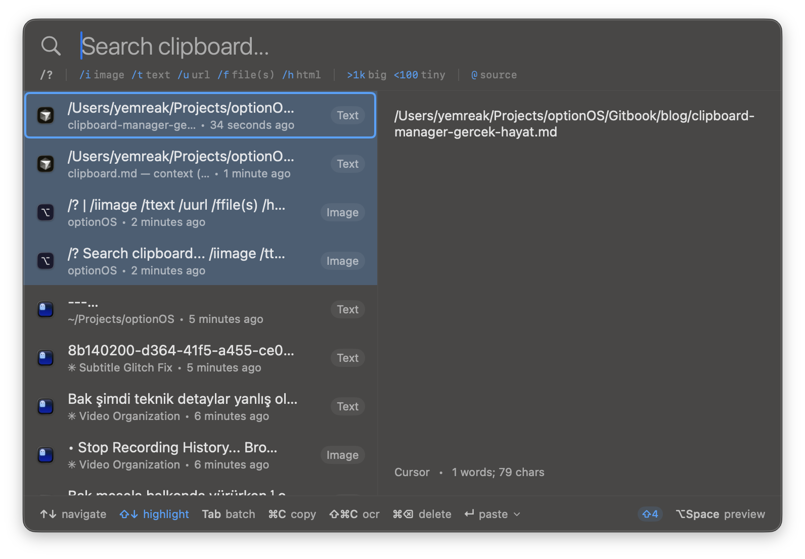 4 öge seçili — shift ile çoklu seçim